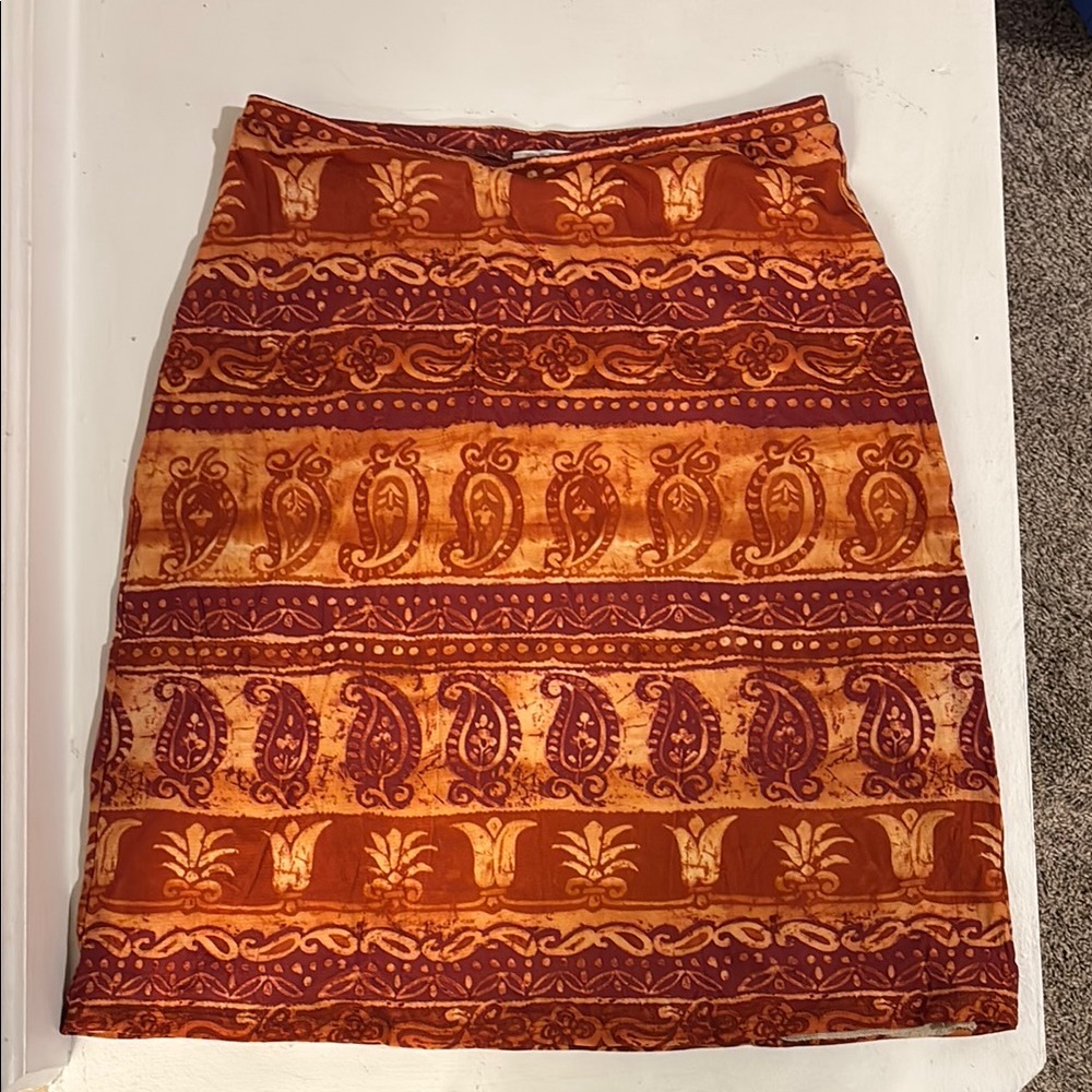 Bohemian Paisley Print Skirt - Orange and Brown